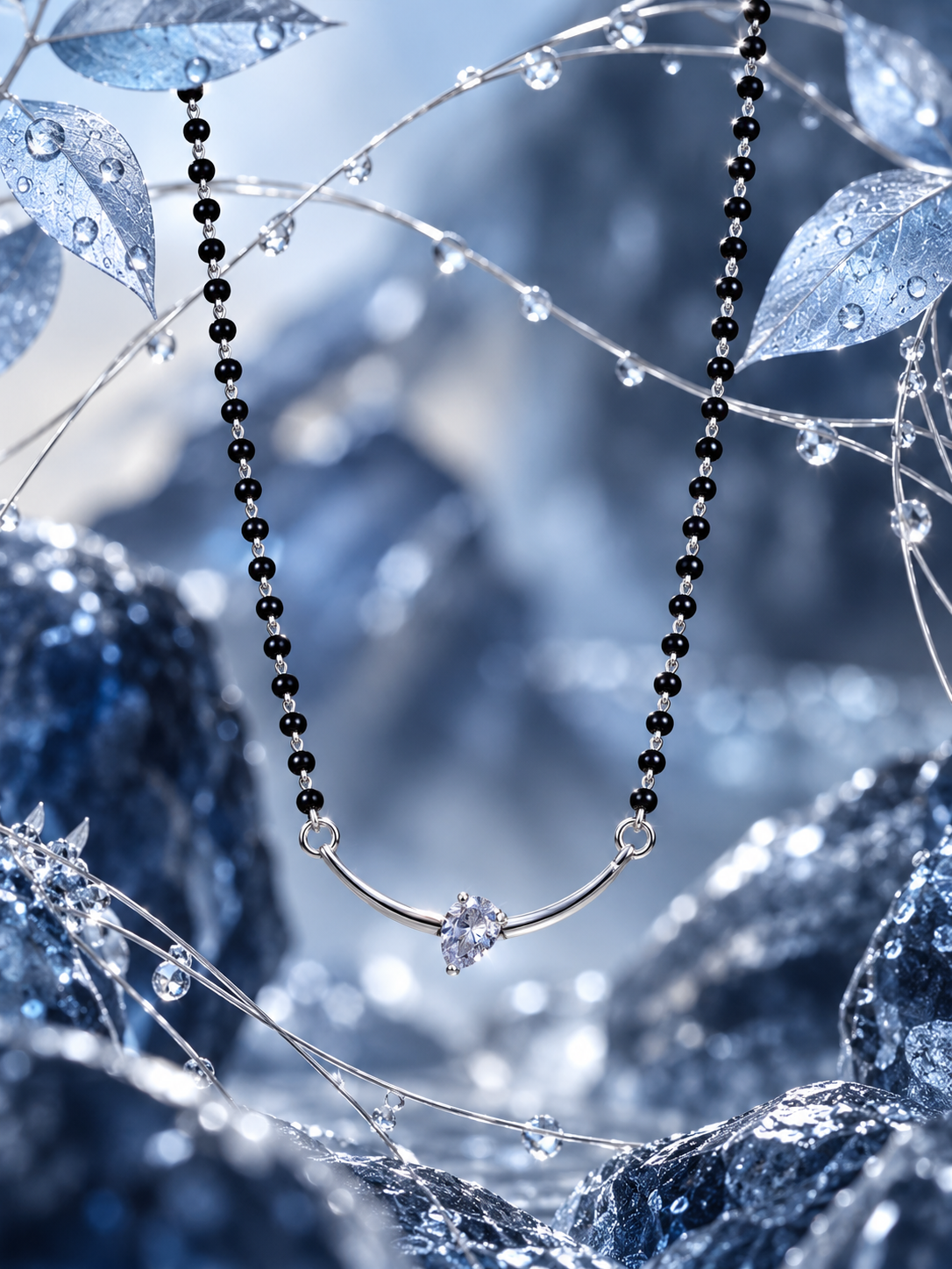 Black Beaded Solitaire Drop Mangal Sutra