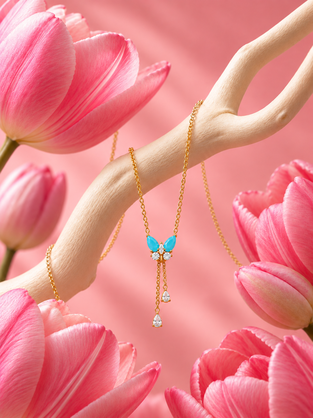 Elegant Turquoise Blue Butterfly Gold Tone Mangalsutra
