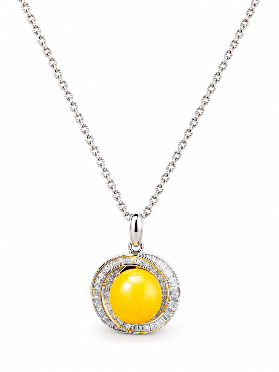 Yellow Stone Silver Pendant Necklace view 3