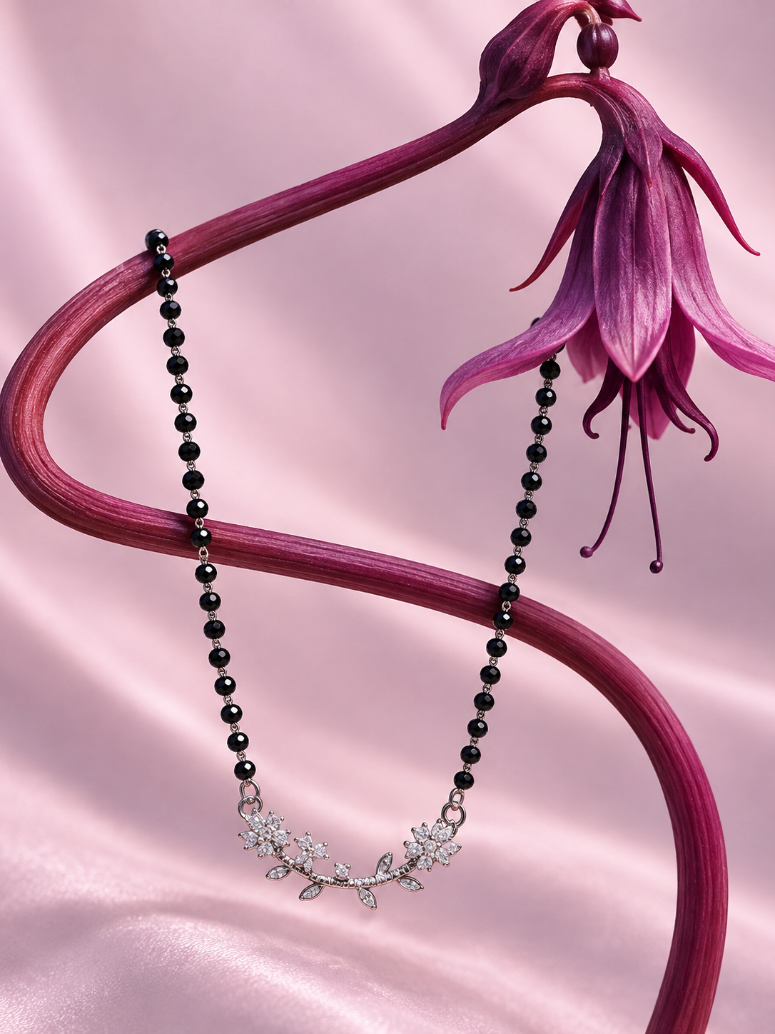 Black Beaded Floral Charm Mangal Sutra