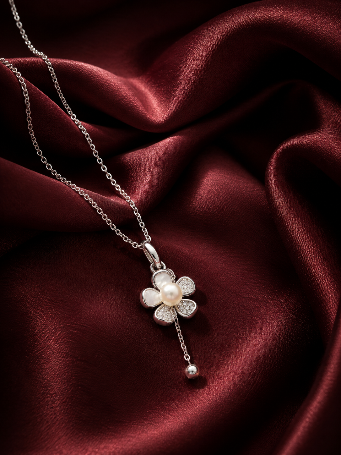 Elegant Floral Drop Pendant Necklace