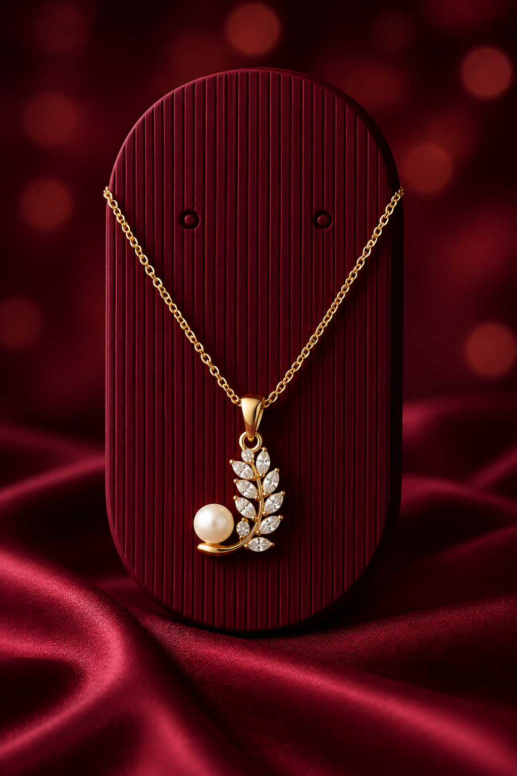 Elegant Pearl Leaf Gold Pendant Necklace