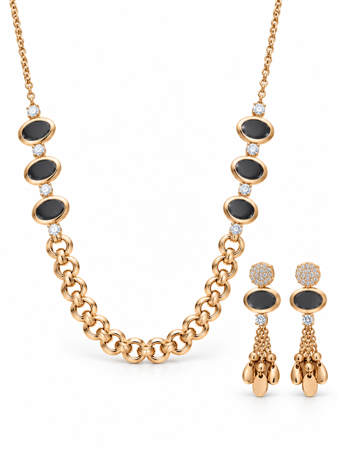 Black Stone Gold Necklace Set view 3