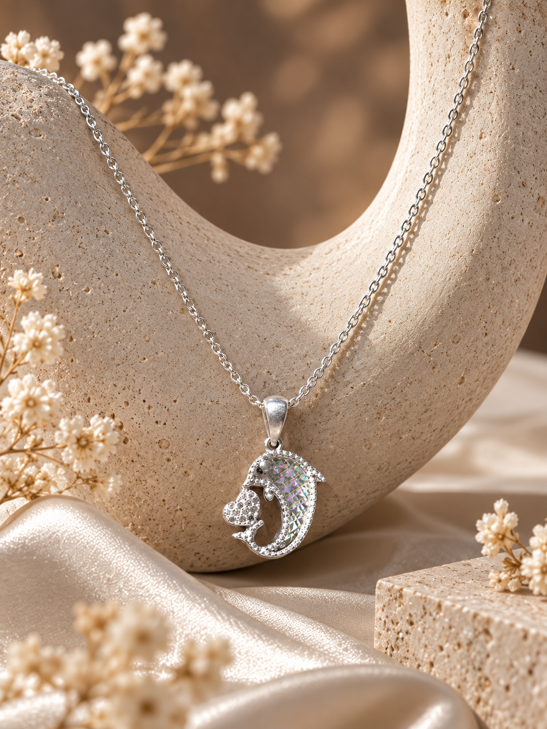Elegant Silver Floral Crystal Pendant
