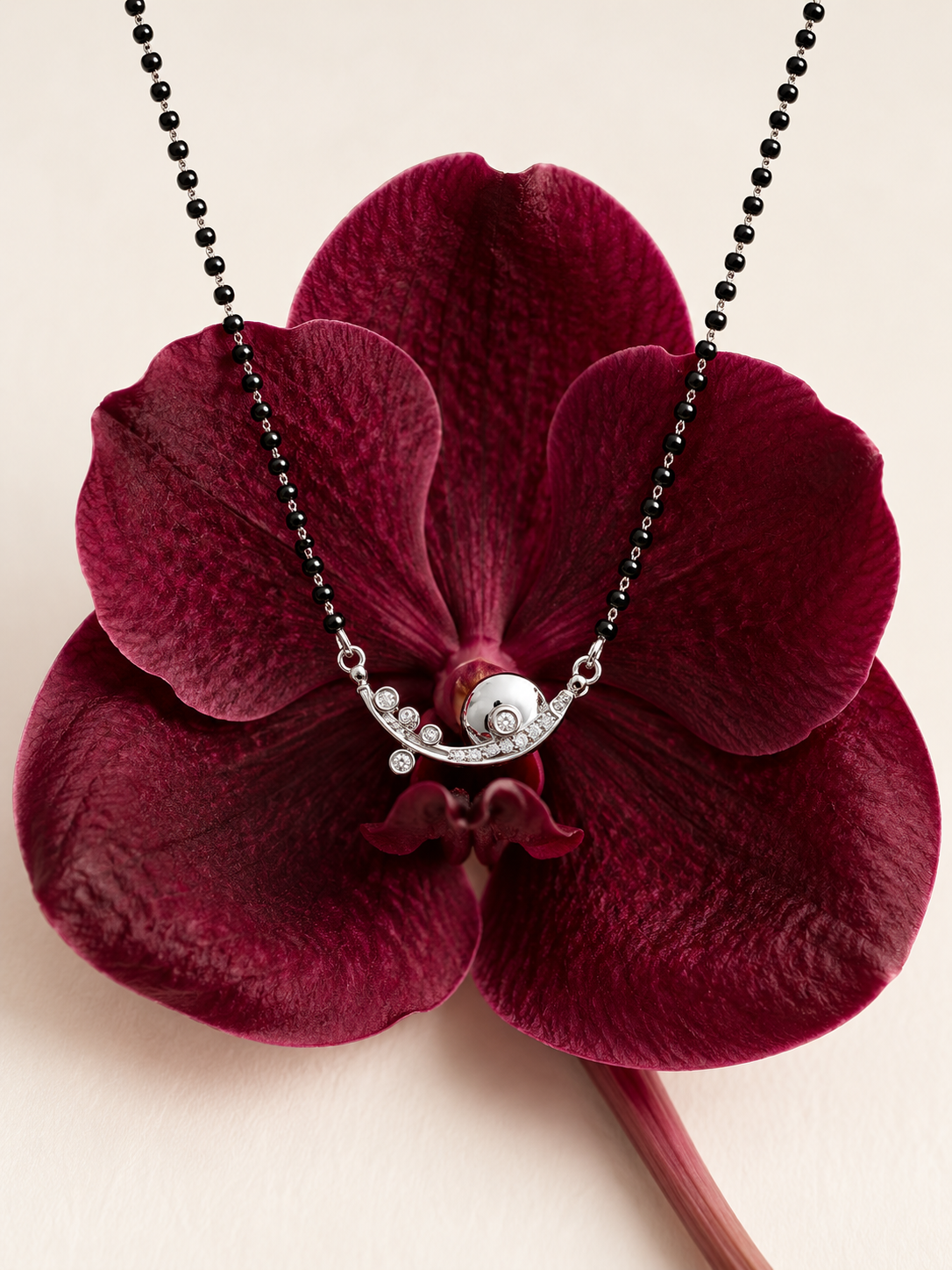 Black Beaded Crescent Moon Mangal Sutra