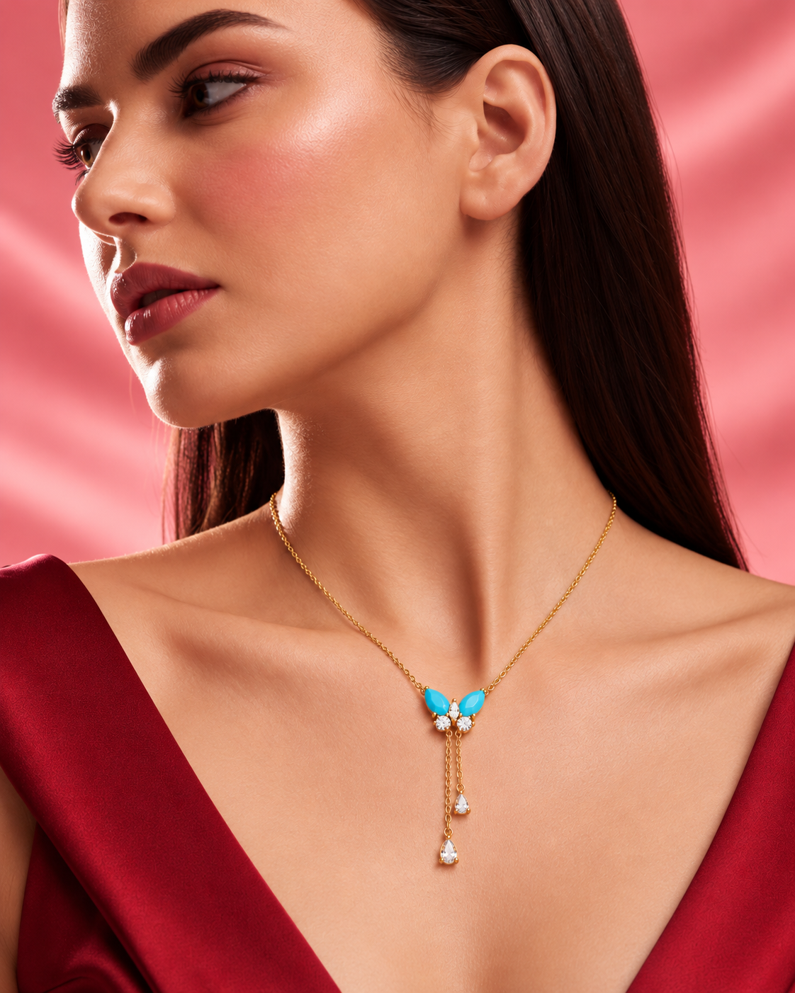 Elegant Turquoise Blue Butterfly Gold Tone Mangalsutra