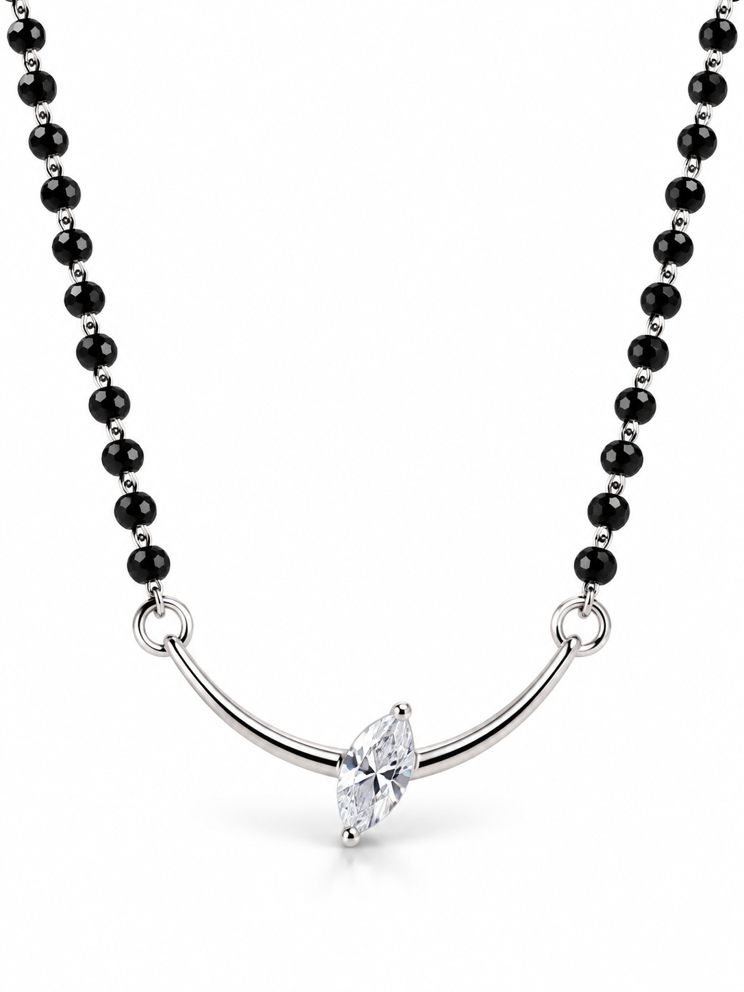 Black Beaded Minimal Floral Mangal Sutra view 4
