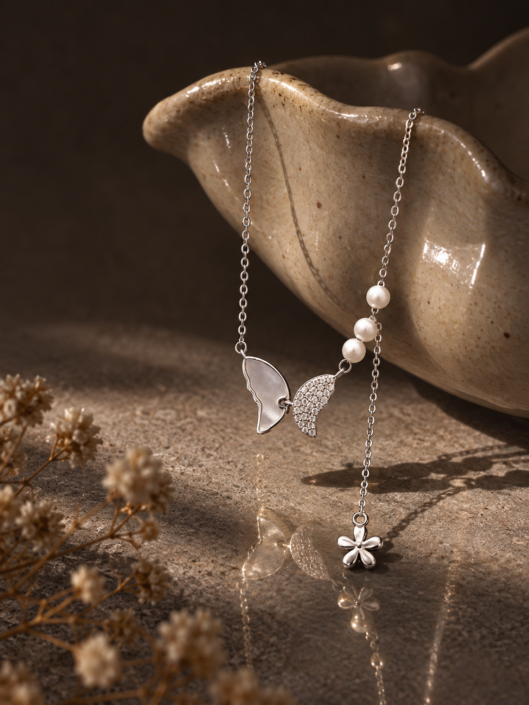 Silver Bow Pendant Necklace