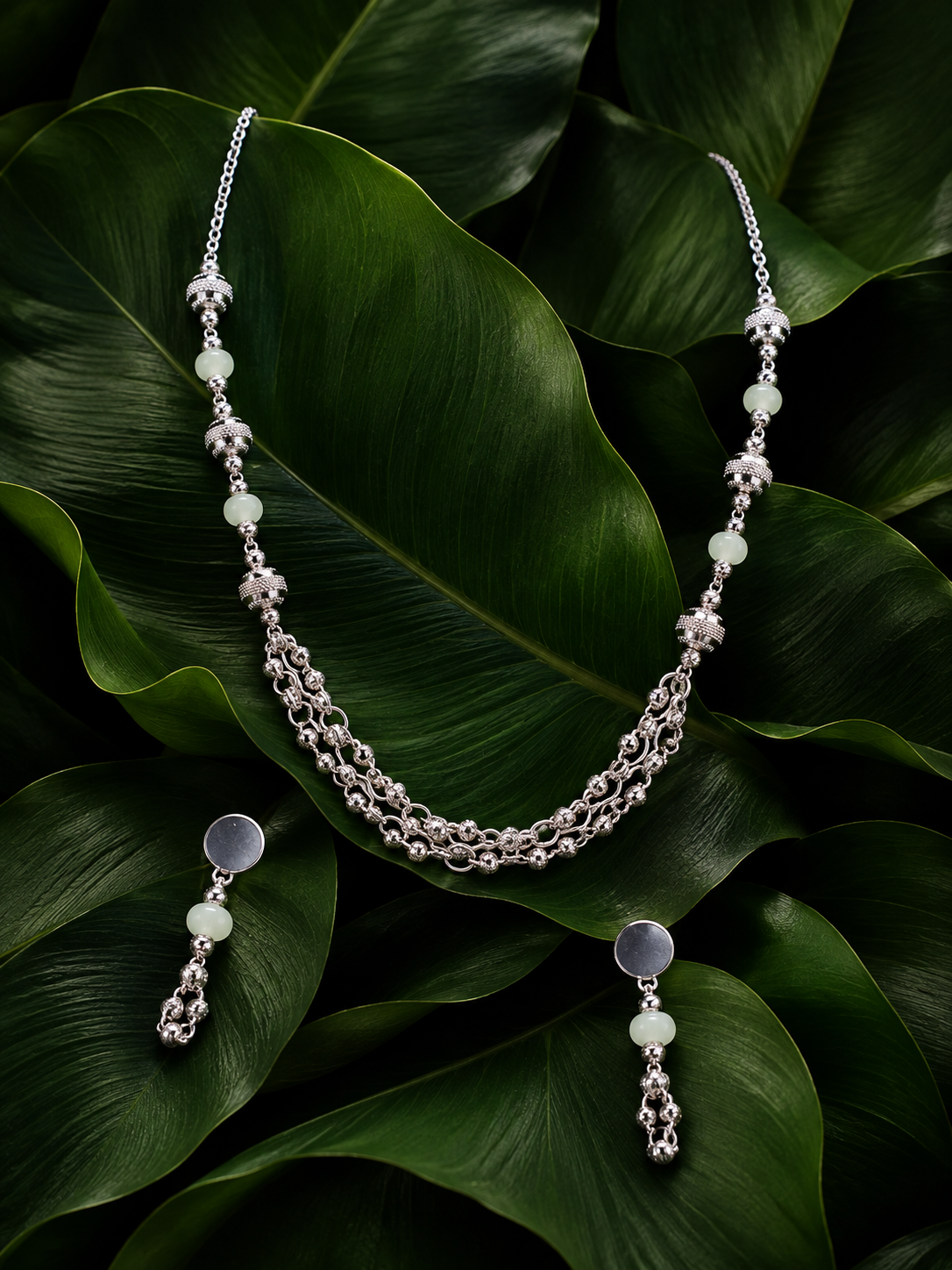 Green Stone Beaded Necklace Set