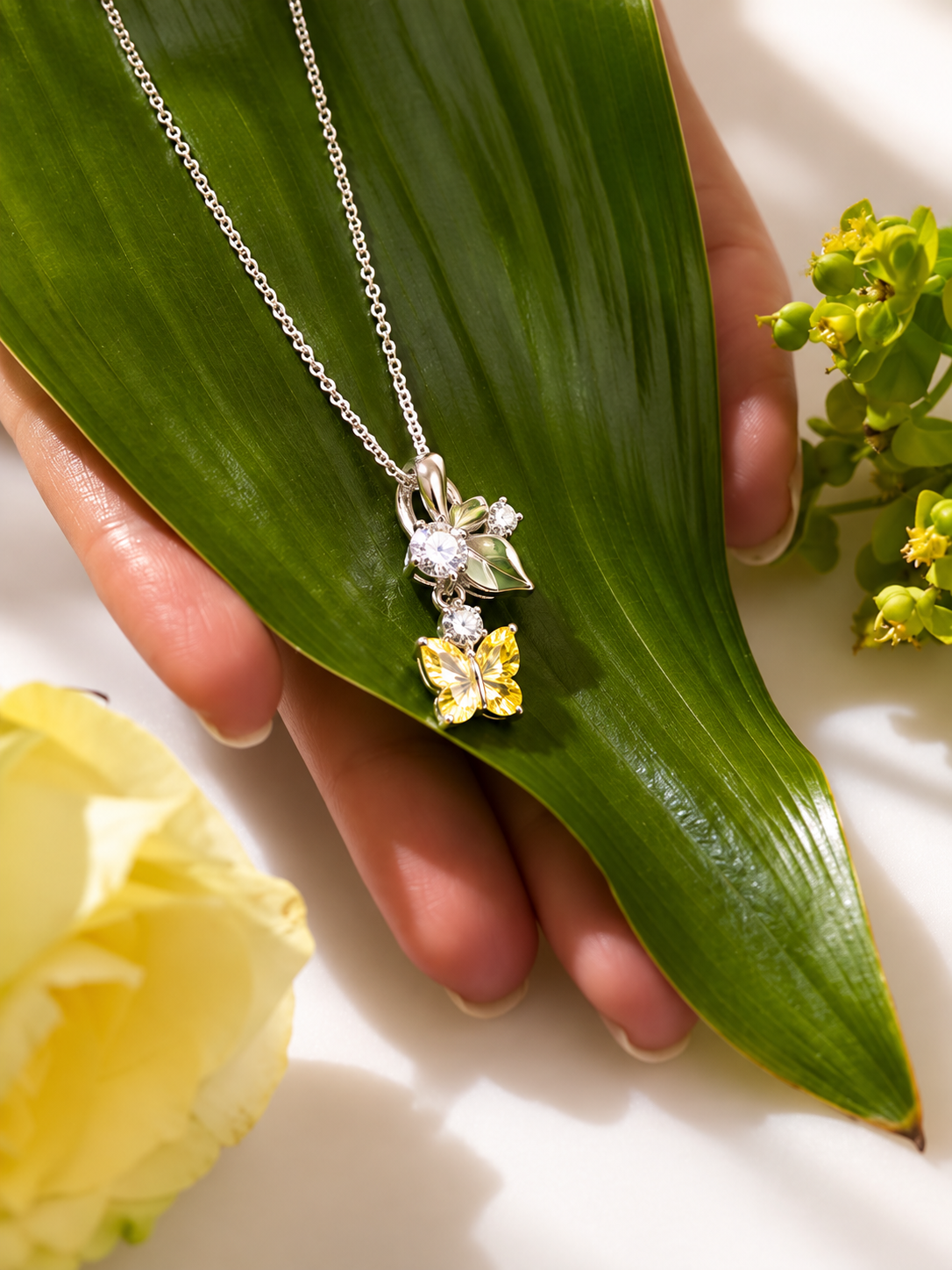 Silver Floral Crystal Pendant