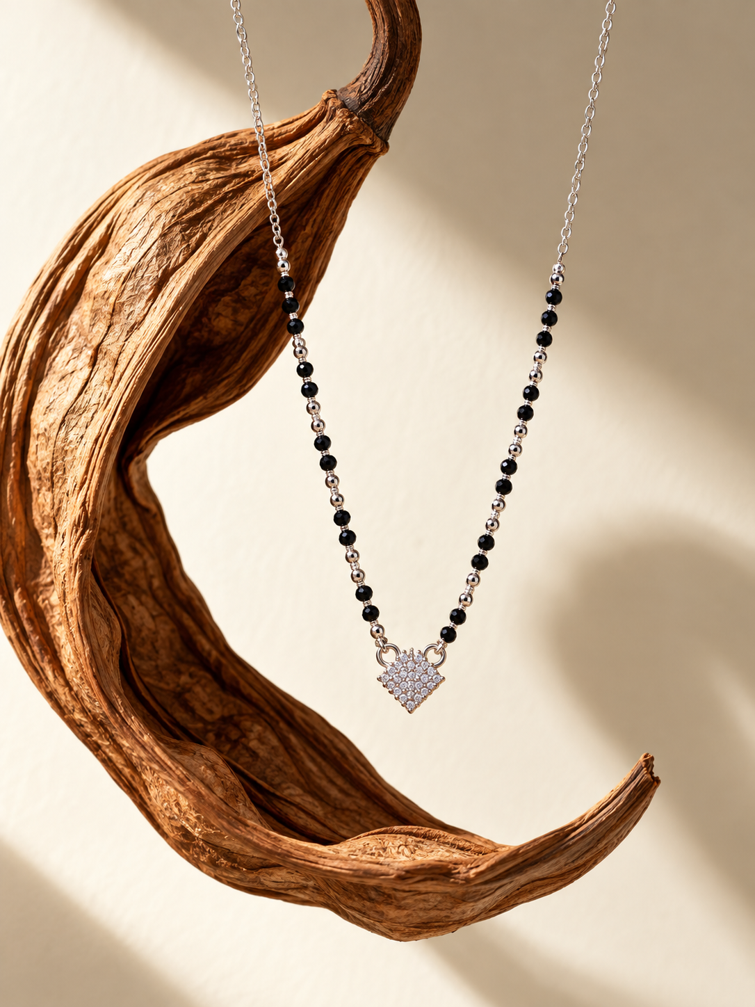 Minimal Black Beaded Heart Pendant Mangal Sutra