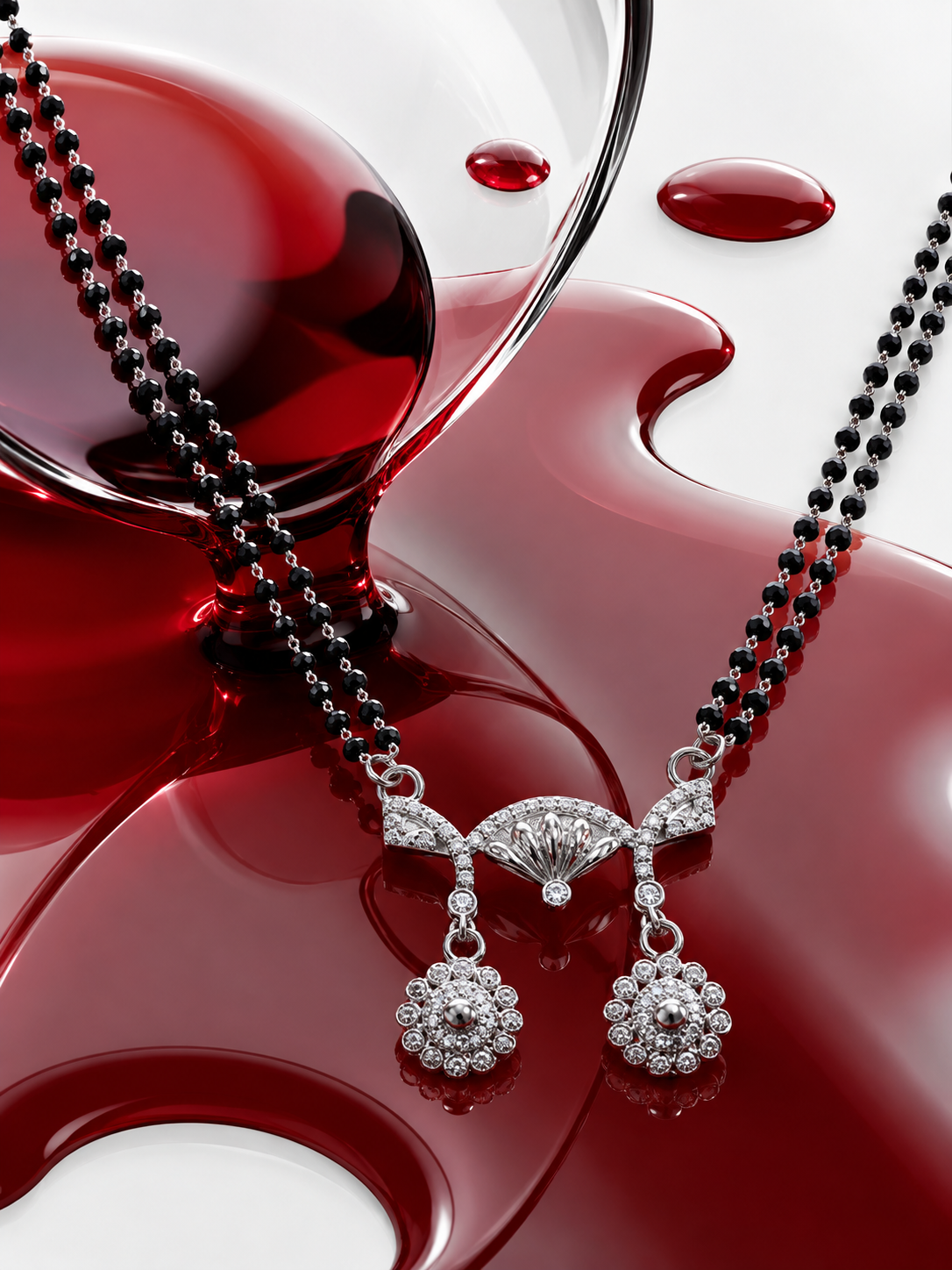 Black Beaded Floral Drop Mangal Sutra