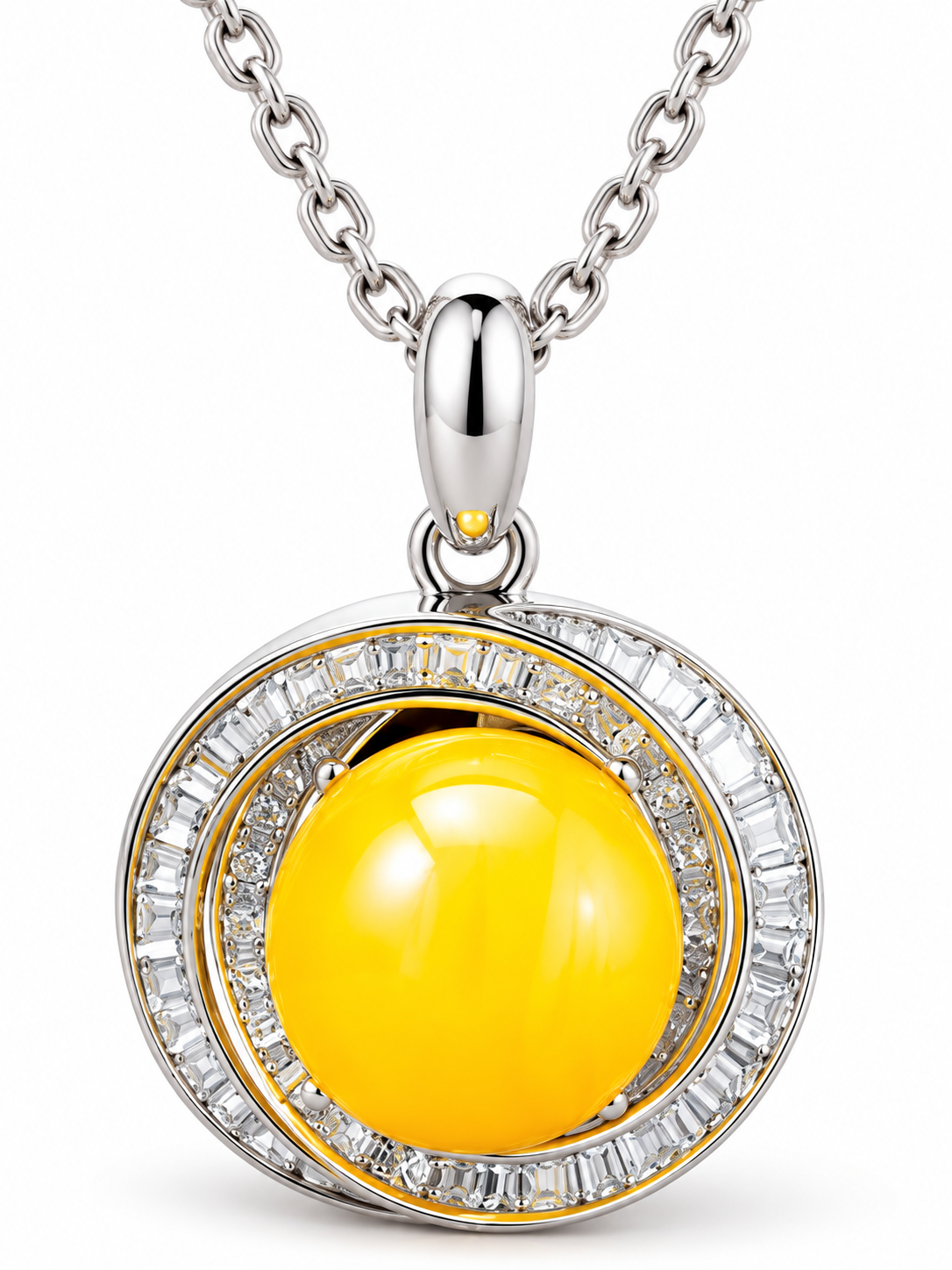 Yellow Stone Silver Pendant Necklace view 4