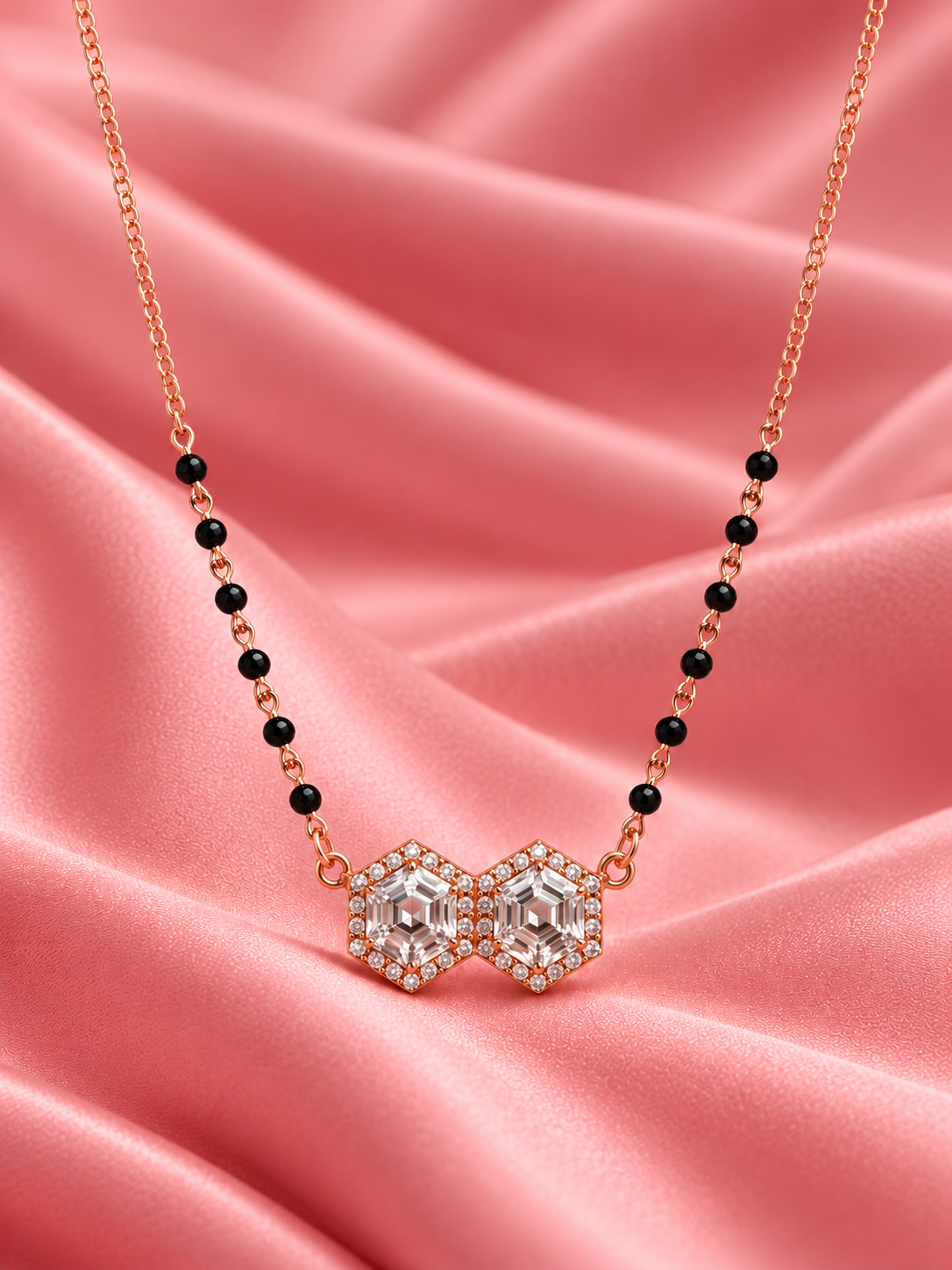 Rose Gold Double Hexagon Diamond Look Mangalsutra
