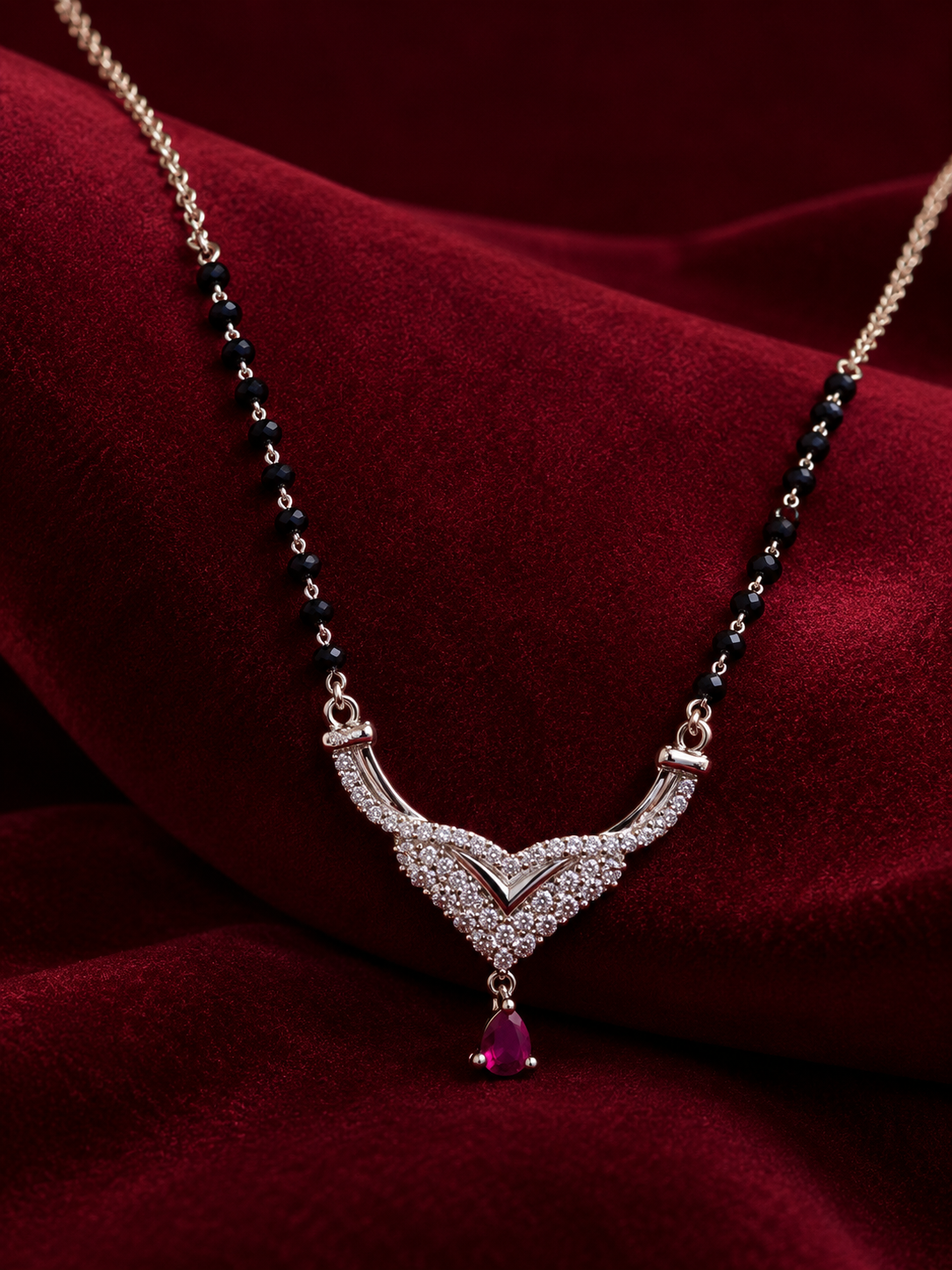 Black Beaded Ruby Drop Mangal Sutra