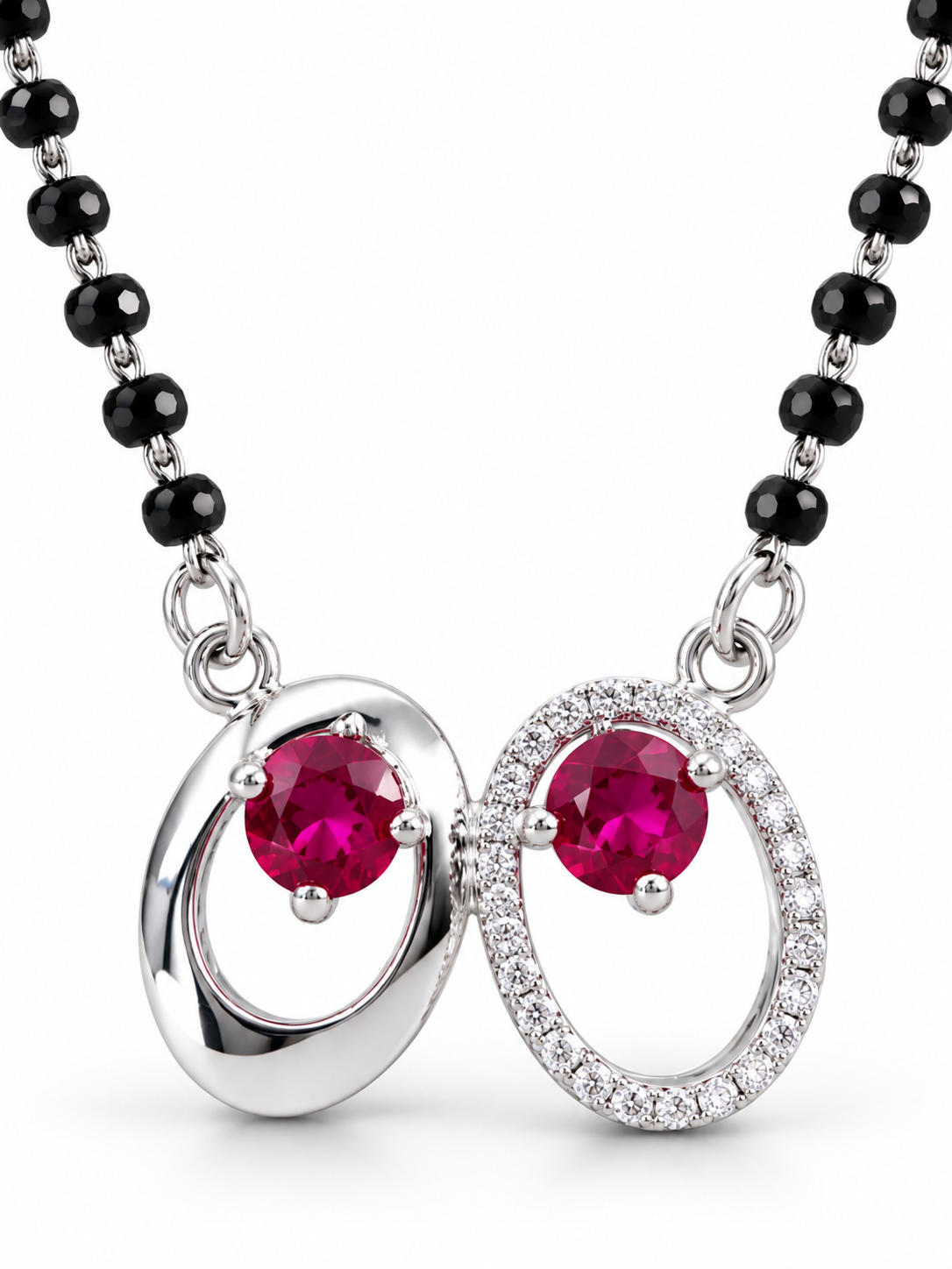 Black Beaded Pink Stone Floral Mangal Sutra view 3
