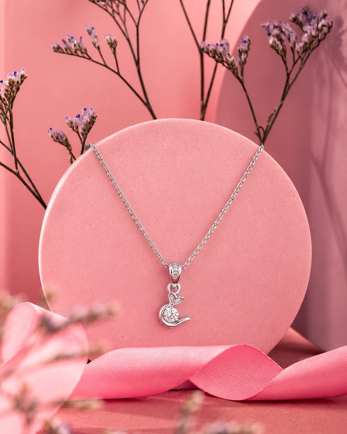 Elegant Silver Kitty Pendant Necklace