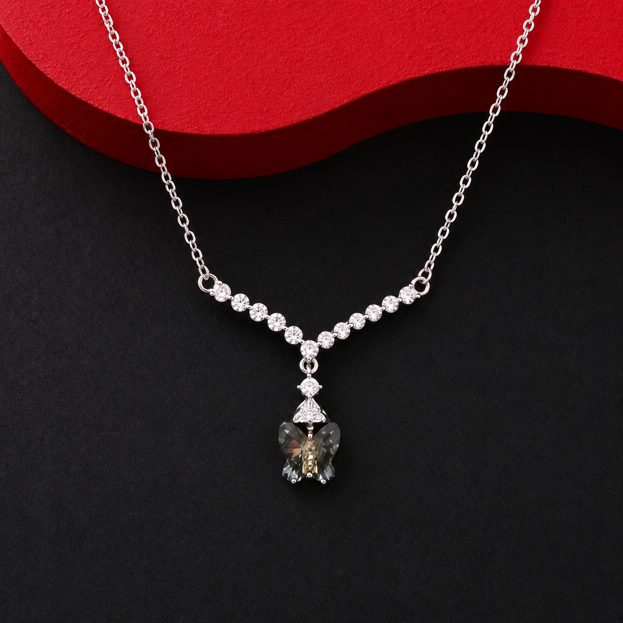 Elegant Black Beaded Heart Pendant Necklace