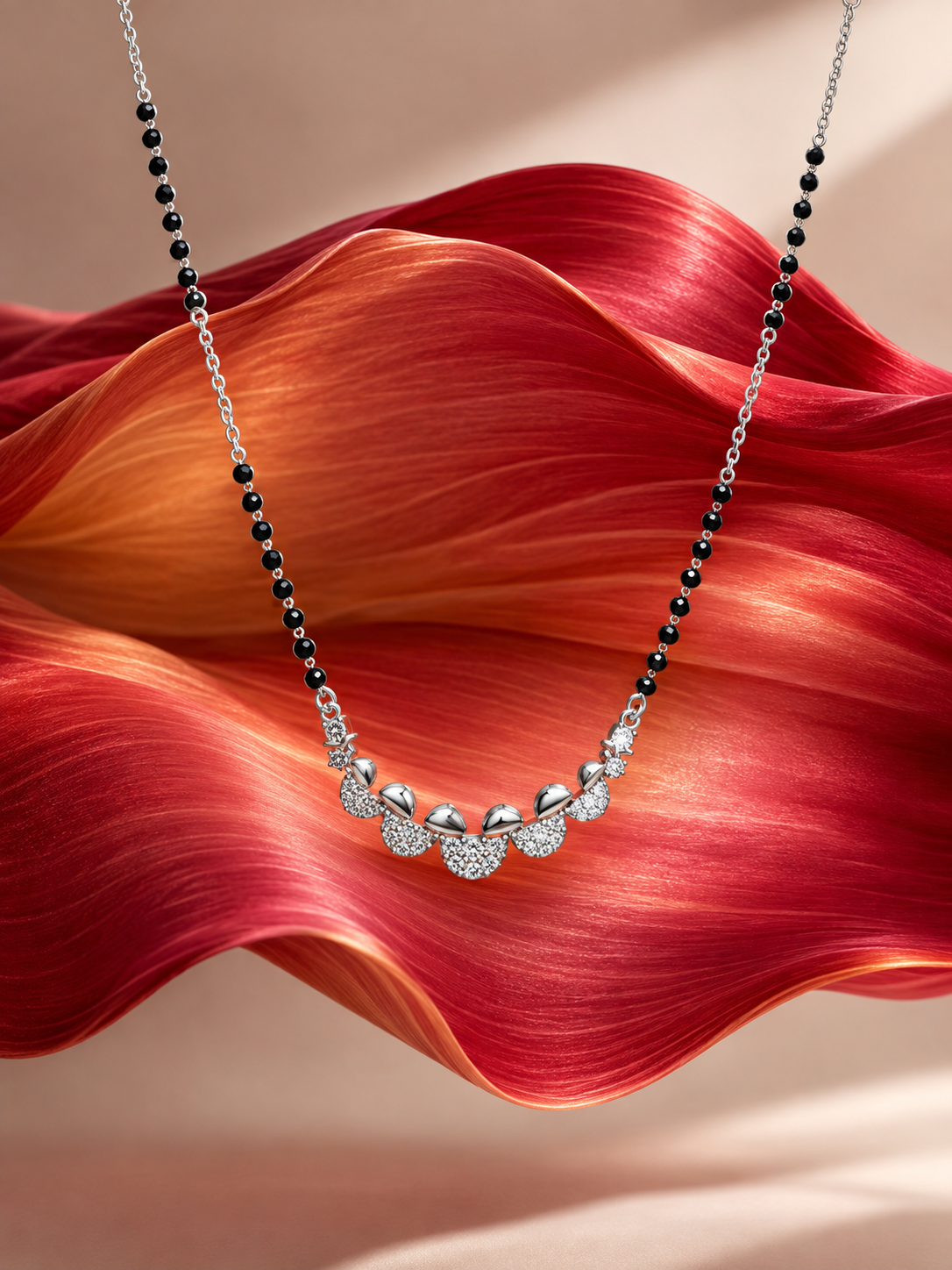 Elegant Black Beaded Silver Statement Necklace