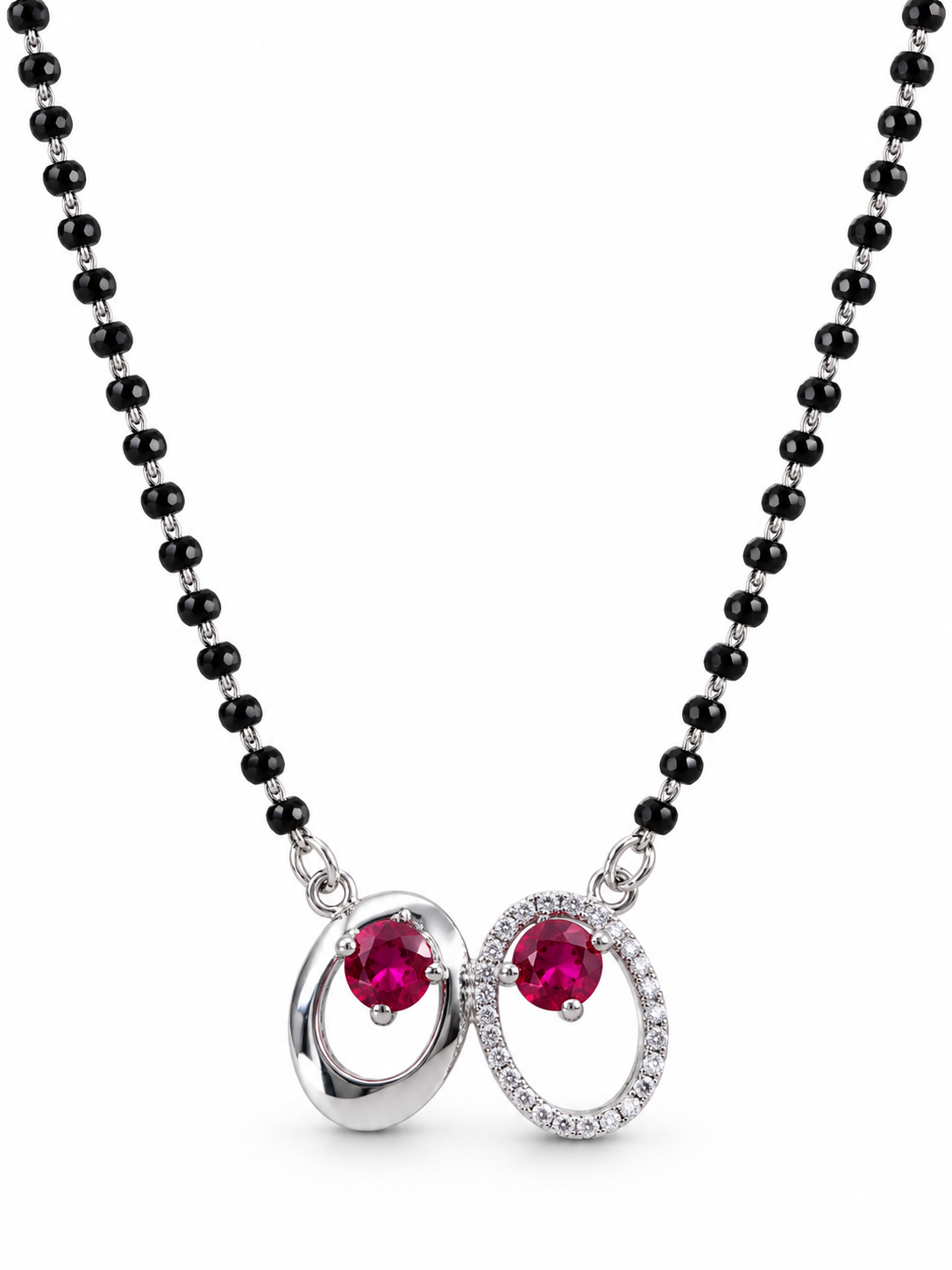 Black Beaded Pink Stone Floral Mangal Sutra view 2