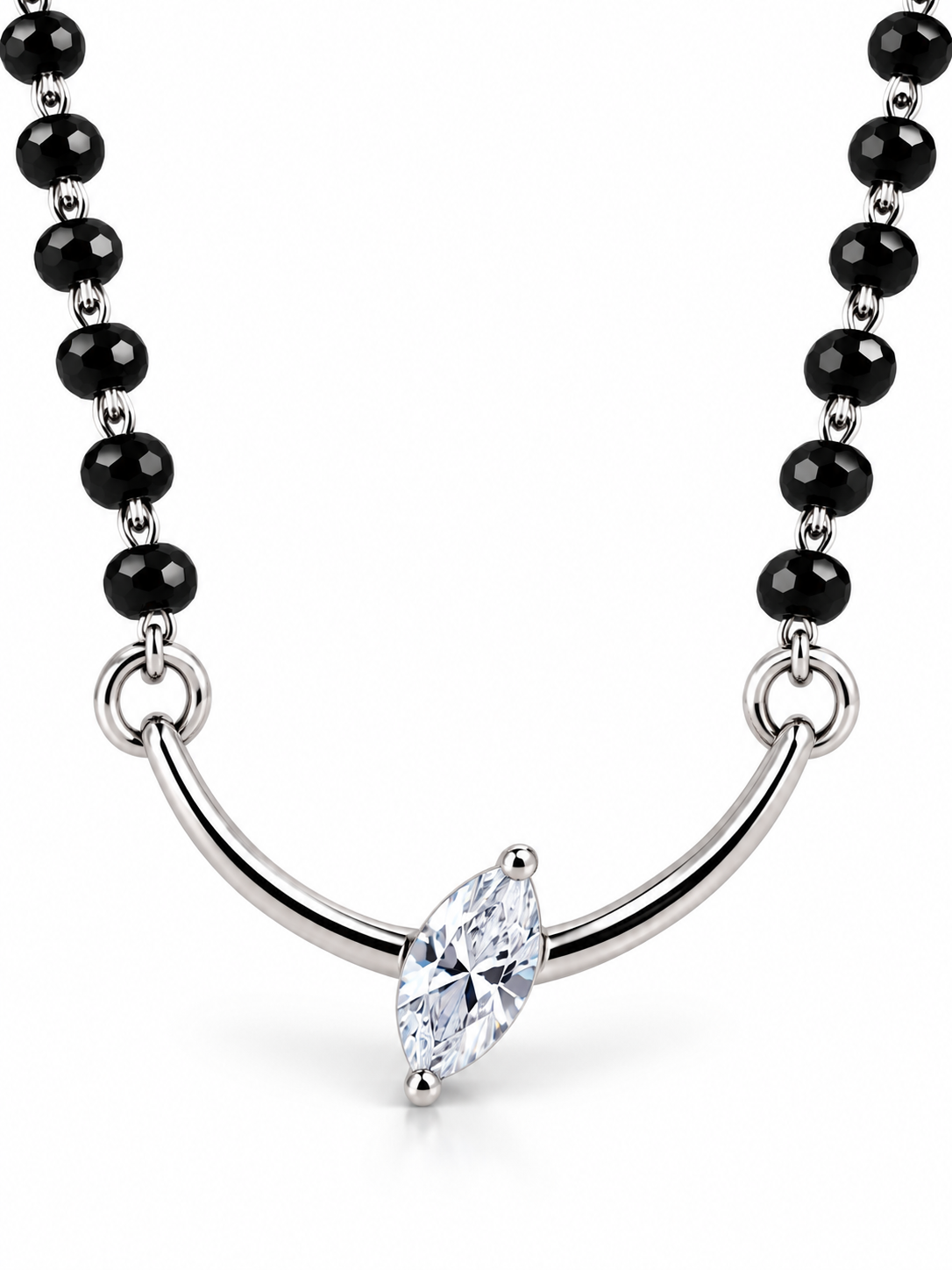 Black Beaded Minimal Floral Mangal Sutra view 3